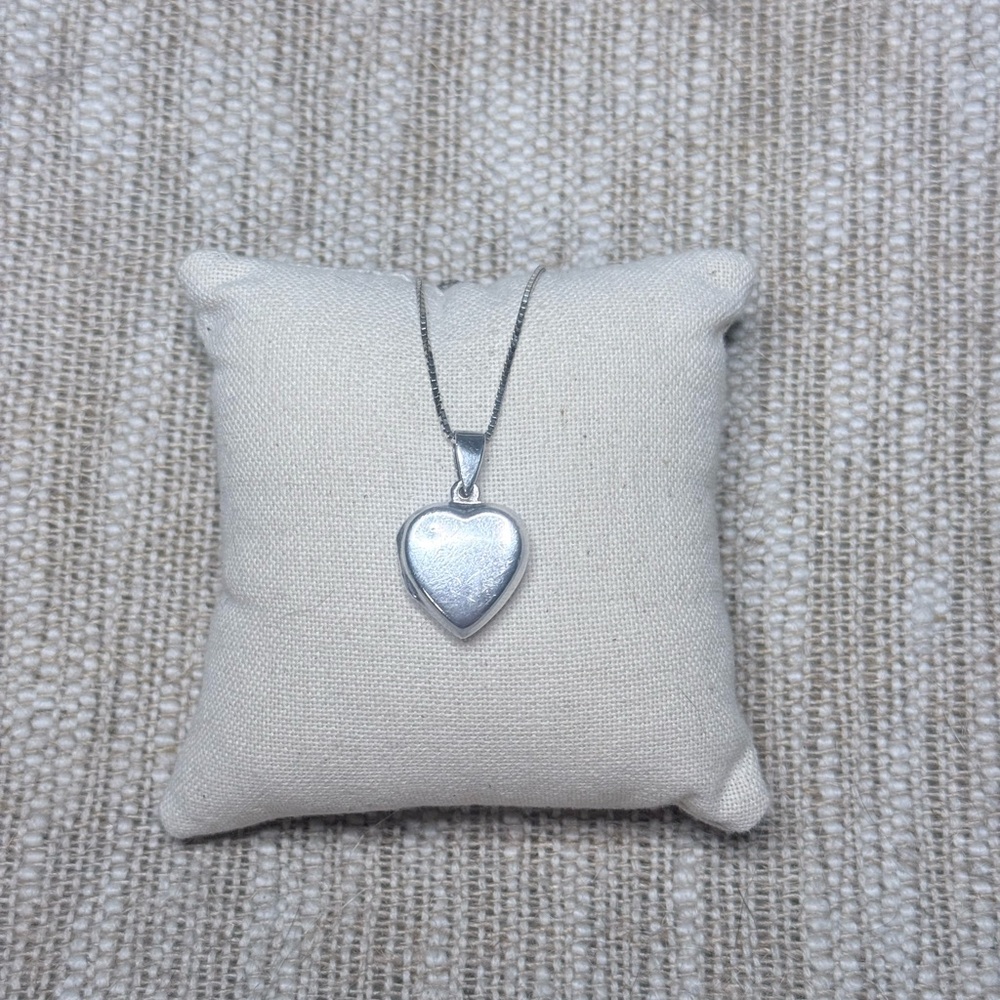 Sterling Silver Plain Blank Smooth Heart Locket Necklace